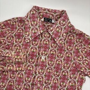 Vintage 70s Boy's Lucky Press By Lucky Boy Button‎ Down Shirt Size 4 Pink Green